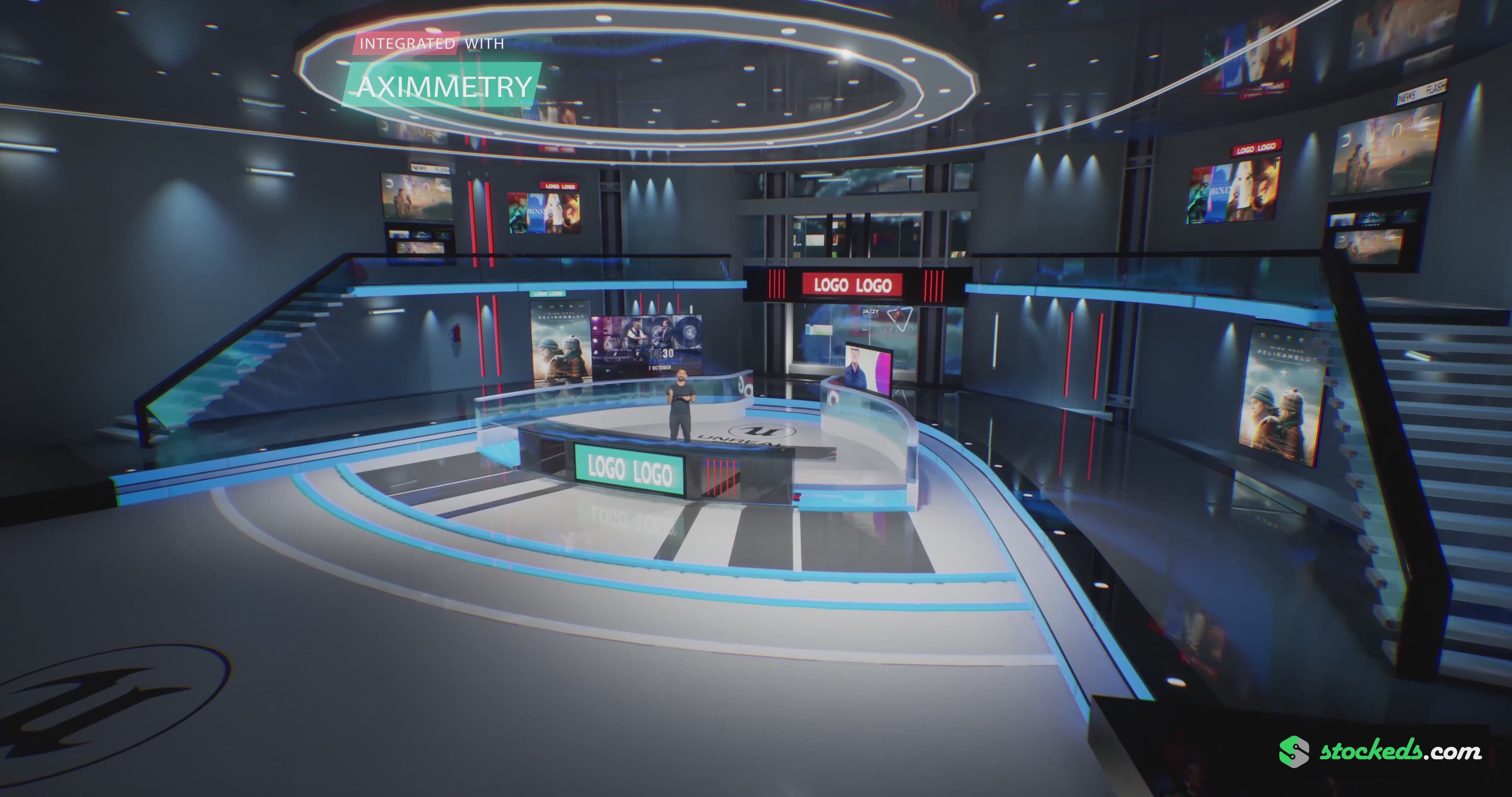 Corporate News Room-224H | Unreal Engine Corporate Virtual Set | Integrated With Aximmetry